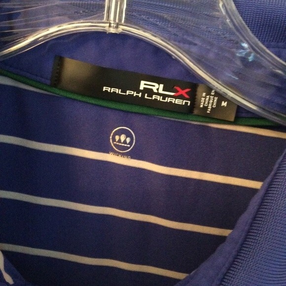 RALPH LAUREN RLX BLUE STRIPED STRETCH POLO GOLF SHIRT MEDIUM - Picture 6 of 7